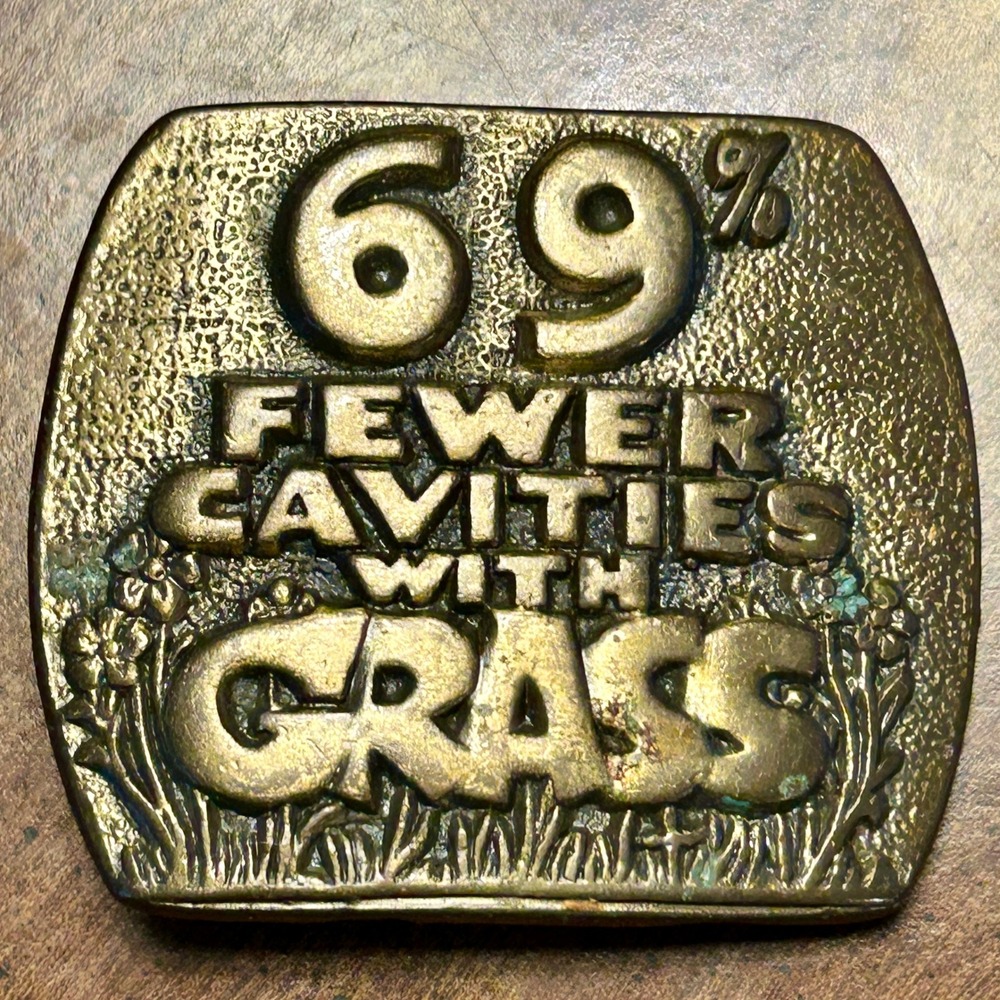 Belt Buckle OS Brass 69% Fewer Cavities With Grass Vintage 70s Novelty 3235